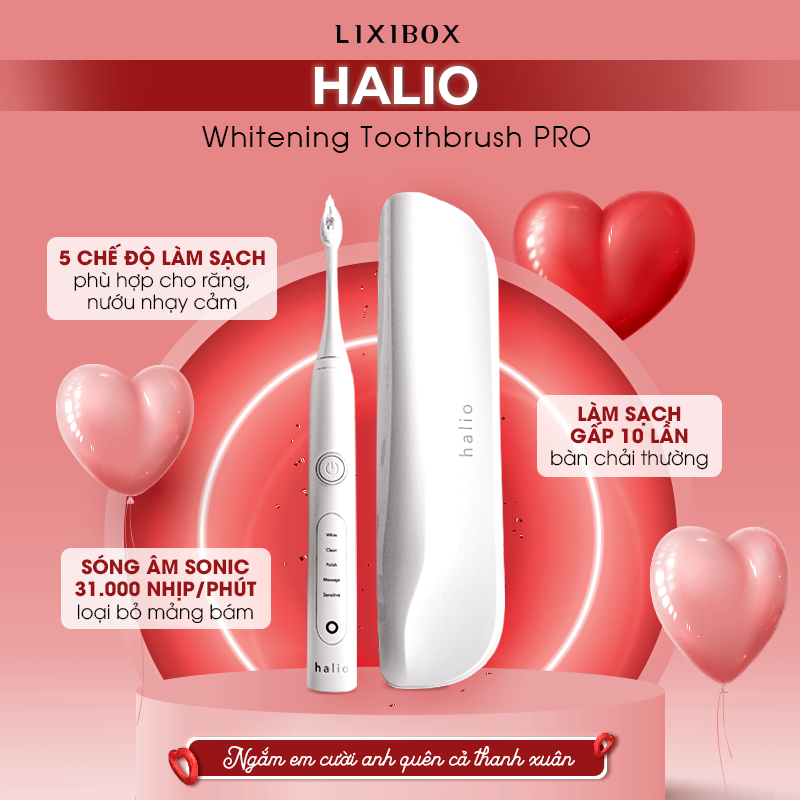 Quà tặng Valentine từ Lixibox: Bàn chải đánh răng Halio Whitening Toothbrush PRO với 5 chế độ làm sạch, sóng âm Sonic 31.000 nhịp/phút. "Ngắm em cười anh quên cả thanh xuân". Tìm hiểu quà tặng Valentine, Gift with Purchase tại Lixibox.