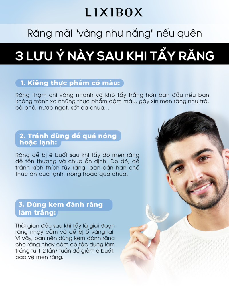 Đừng tẩy trắng răng nếu bạn không biết 3 lưu ý sau khiến vệt ố vàng cứ "đi rồi trở về"! Tìm hiểu cách giữ màu răng trắng sáng với bút tẩy trắng răng Halio và máy tẩy trắng răng an toàn.