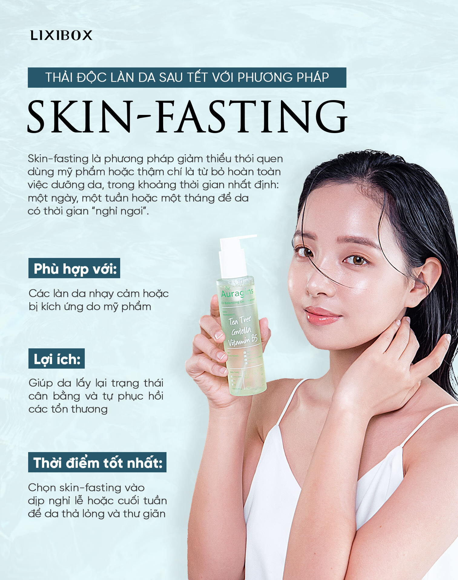 Skin-fasting là phương pháp giúp làn da phục hồi và tái cân bằng bằng cách giảm thiểu sử dụng sản phẩm dưỡng. Bạn nên kiêng mỹ phẩm để chuẩn bị cho làn da tự tái tạo sức sống. Khám phá lý do vì sao skin fasting lại trở thành xu hướng làm đẹp hiện đại qua bài viết của The Auragins trên Lixibox.