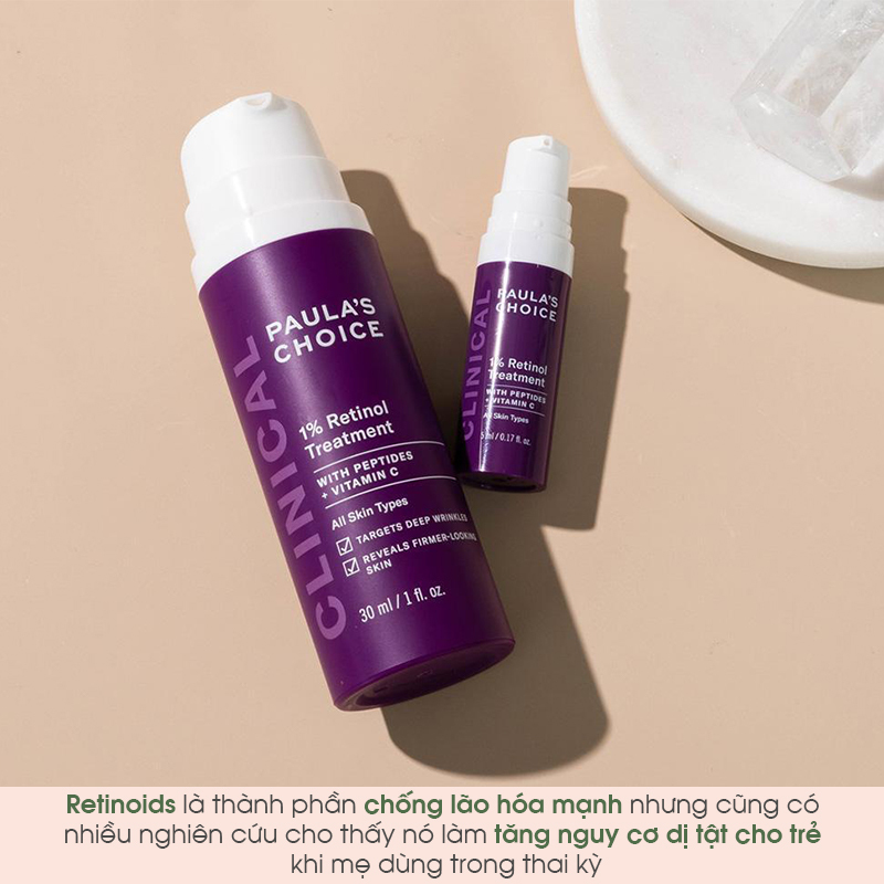 5 thành phần mỹ phẩm mẹ bầu nên tránh: Retinoids có thể tăng nguy cơ dị tật cho trẻ. Tìm hiểu để chọn mỹ phẩm an toàn cho phụ nữ mang thai, bảo vệ mẹ và bé trong thai kỳ.