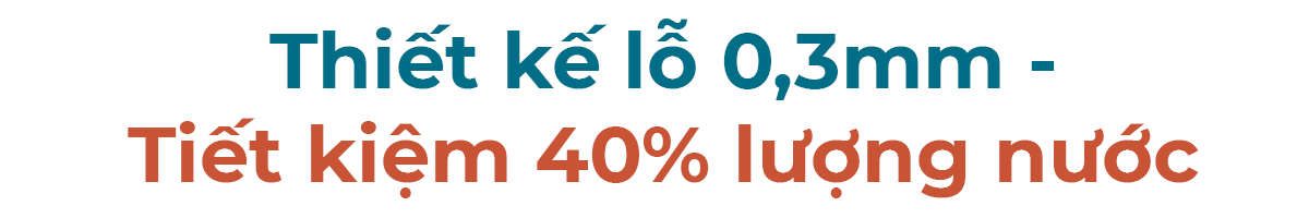 Thiết kế lỗ 0,3mm của vòi sen Halio giúp tiết kiệm 40% lượng nước, mang lại hiệu quả vượt trội trong việc khử Clo và tăng áp suất nước cho trải nghiệm tắm gội tốt nhất.