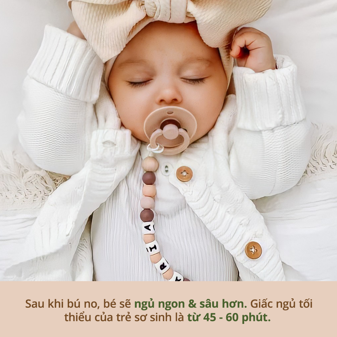 Sau khi bú no, bé sẽ ngủ ngon & sâu hơn. Giấc ngủ tối thiểu của trẻ sơ sinh là từ 45 - 60 phút. Dấu hiệu bé bú no giúp mẹ an tâm chăm sóc con.