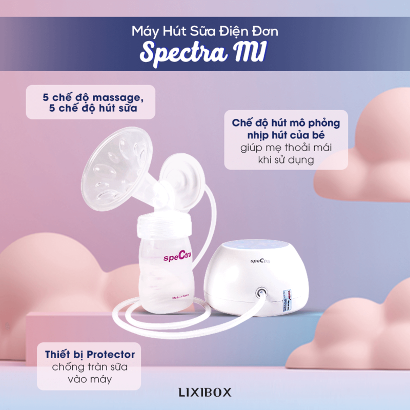 Máy hút sữa điện đơn Spectra MI với 5 chế độ massage và hút, thiết bị bảo vệ chống tràn sữa, hỗ trợ mẹ bỉm trong việc lưu trữ sữa cho bé. Lựa chọn chất lượng cho mẹ Việt, đáp ứng nhu cầu và túi tiền.