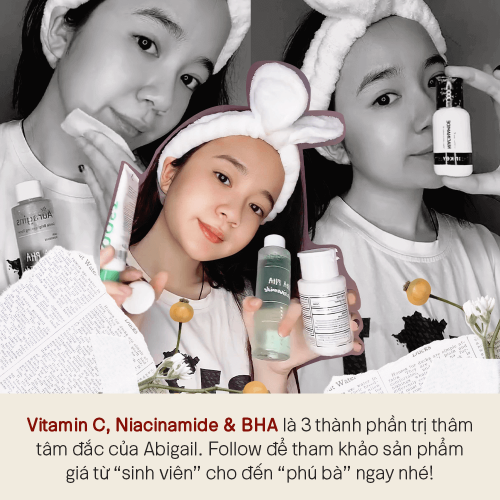 Cô nàng beauty tiktoker Abigailvo chia sẻ cách chăm sóc da dầu mụn, giới thiệu các sản phẩm như Vitamin C, Niacinamide và BHA giúp cải thiện tình trạng da. Follow để tìm hiểu nhiều sản phẩm skincare phù hợp cho làn da của bạn!