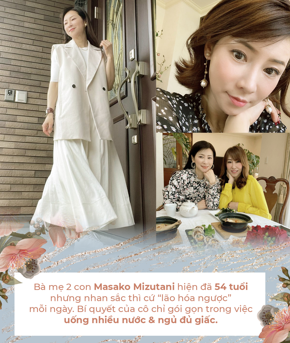 Bà mẹ 2 con Masako Mizutani 54 tuổi, vẫn trẻ trung nhờ bí quyết lão hóa ngược: uống nhiều nước và ngủ đủ giấc. Cùng khám phá bí quyết trẻ hóa làn da của các quý bà nổi bật như Liu Yelin, Risa Hirako, Candy Lo.