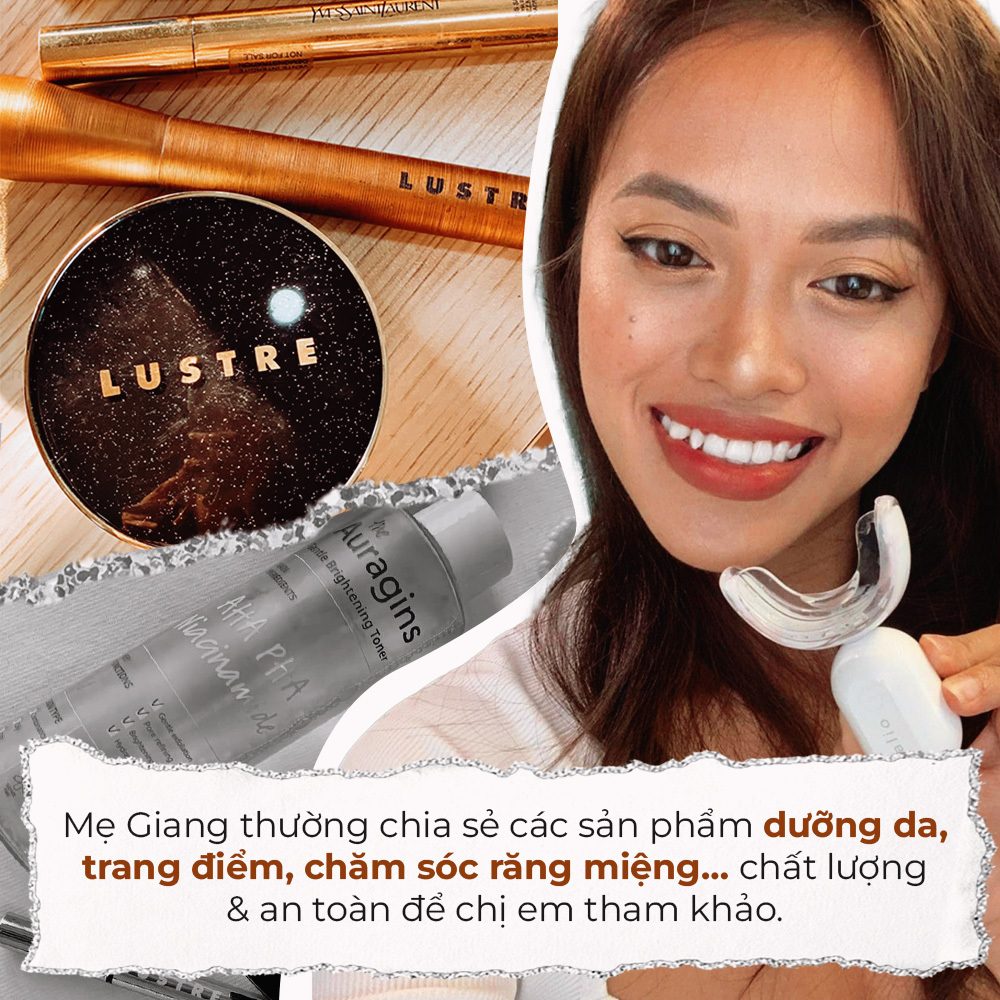 Makeup artist Giang Socola, nổi tiếng với phong cách "mẹ bỉm hiện đại", chia sẻ về sản phẩm chăm sóc da và trang điểm chất lượng, an toàn cho phái đẹp trong bài viết chủ đề. Cô luôn tinh tế trong việc chăm sóc ngoại hình và tự tin tỏa sáng.