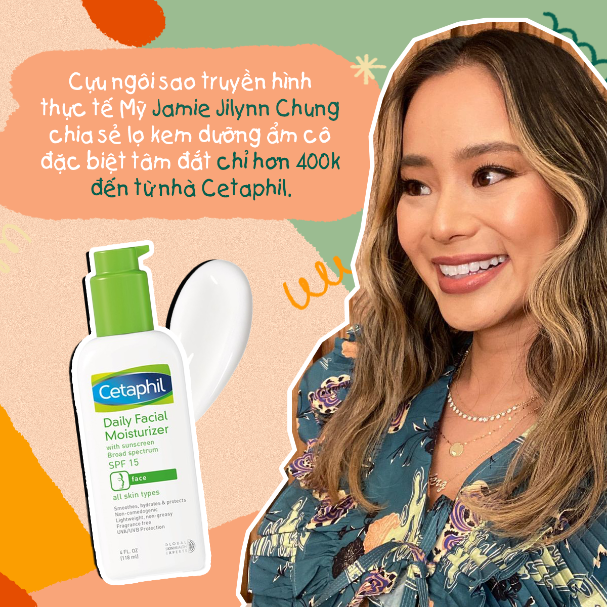 Cựu ngôi sao truyền hình thực tế Mỹ Jamie Jiylynn Chung chia sẻ kem dưỡng ẩm đặc biệt tầm giá chỉ hơn 400k đến từ nhà Cetaphil, thể hiện xu hướng sao Hollywood dùng mỹ phẩm bình dân.