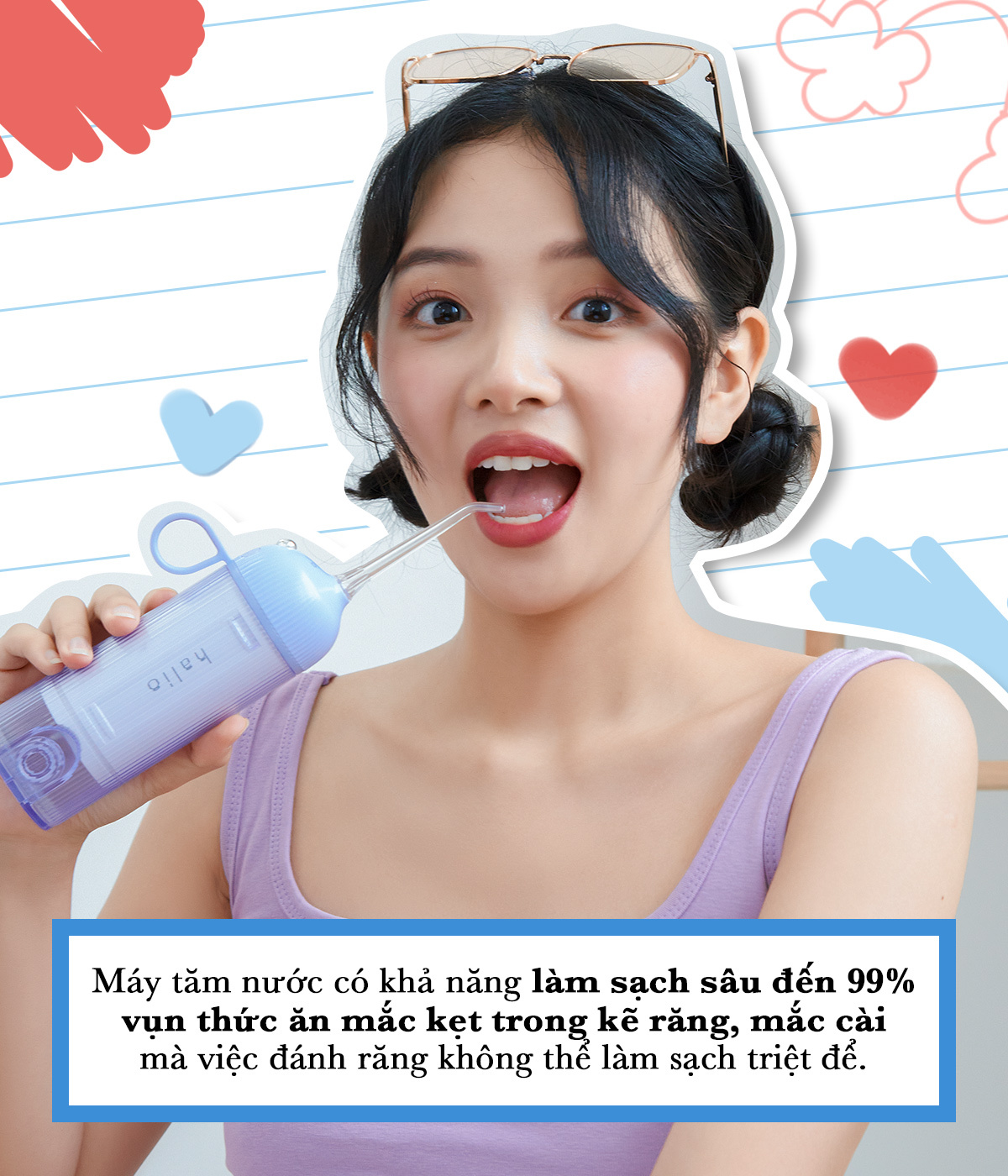 Máy tăm nước Halio giúp vệ sinh răng miệng hiệu quả, giữ nụ cười tươi tắn trong quá trình niềng răng. Tham khảo 5 lưu ý quan trọng để ngăn ngừa hôi miệng và hóp má.
