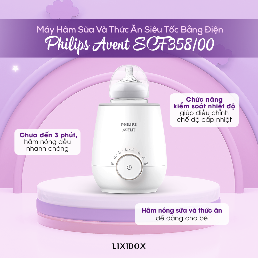 Máy hâm sữa Philips Avent SCF358/00 với thời gian hâm nhanh chưa đến 3 phút, dễ dàng điều chỉnh chế độ cấp nhiệt, giúp mẹ hâm nóng sữa và thức ăn cho bé mà không mất chất. Khám phá 5 máy hâm sữa tốt nhất cho mẹ và bé.