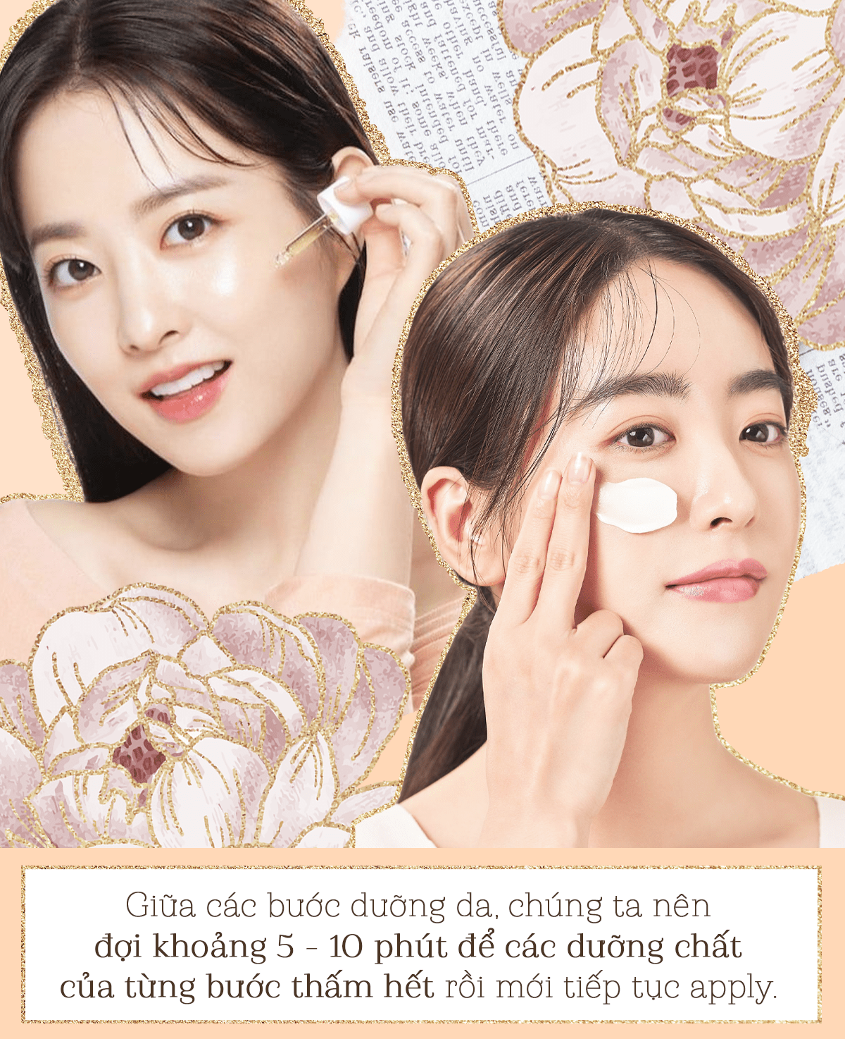 Làm thế nào để phát huy tối đa hiệu quả của mỹ phẩm với 5 tips: Giữ mỗi bước dưỡng khoảng 5 - 10 phút để các hoạt chất thẩm thấu hết, từ đó giúp dưỡng trắng, trị mụn, chống lão hóa hiệu quả.