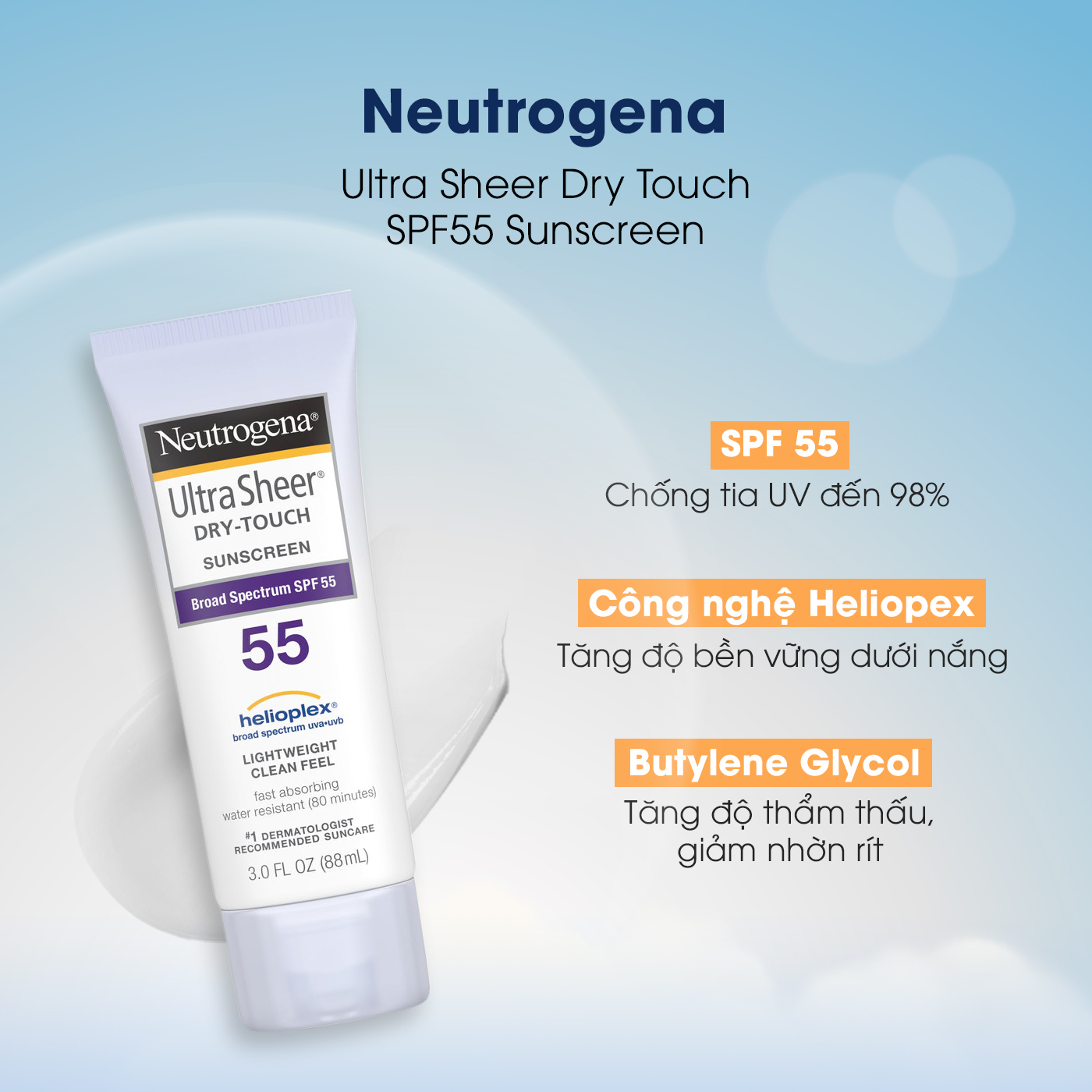 Kem chống nắng Neutrogena Ultra Sheer Dry Touch SPF55 với khả năng chống tia UV đến 98%. Sản phẩm này sử dụng công nghệ Helioplex, giúp tăng độ bền dưới nắng. Đặc biệt, kem thấm nhanh và không để lại cảm giác nhờn rít, lý tưởng cho các hoạt động ngoài trời. Đây là lựa chọn hoàn hảo cho các bạn nam yêu thể thao và chăm sóc da.