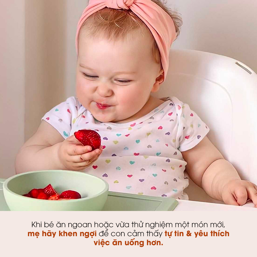 Trẻ biếng ăn có thể trở nên vui vẻ trong bữa ăn nếu được khuyến khích. Mẹ hãy để bé thử món mới và khen ngợi bé để tăng sự tự tin cũng như thích thú trong việc ăn uống hơn. Cách khắc phục trẻ biếng ăn hiệu quả.