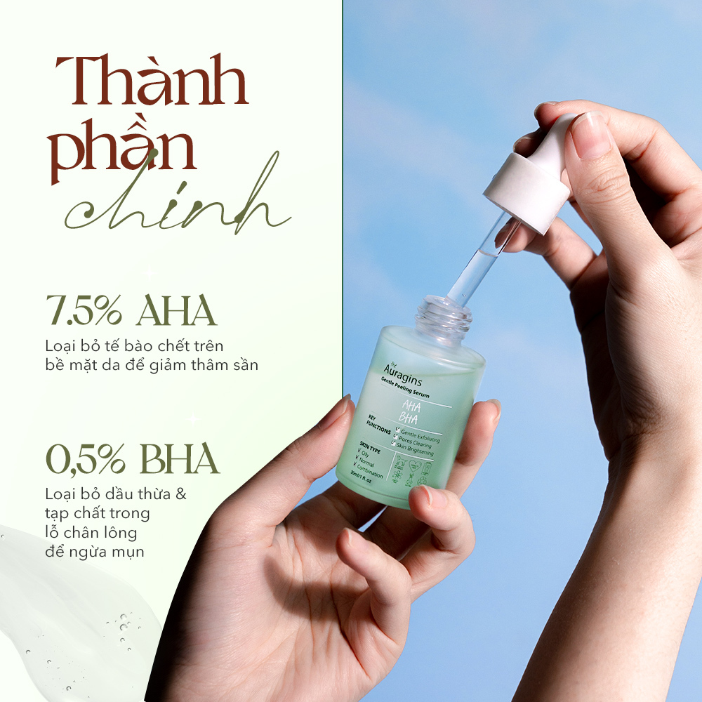 Serum mới từ The Auragins với 7.5% AHA và 0.5% BHA giúp loại bỏ tế bào chết, cải thiện tình trạng da xỉn màu và ngăn ngừa mụn, lớp dầu thừa. Tìm hiểu về serum cho da mụn và tinh chất dưỡng ẩm tốt này.