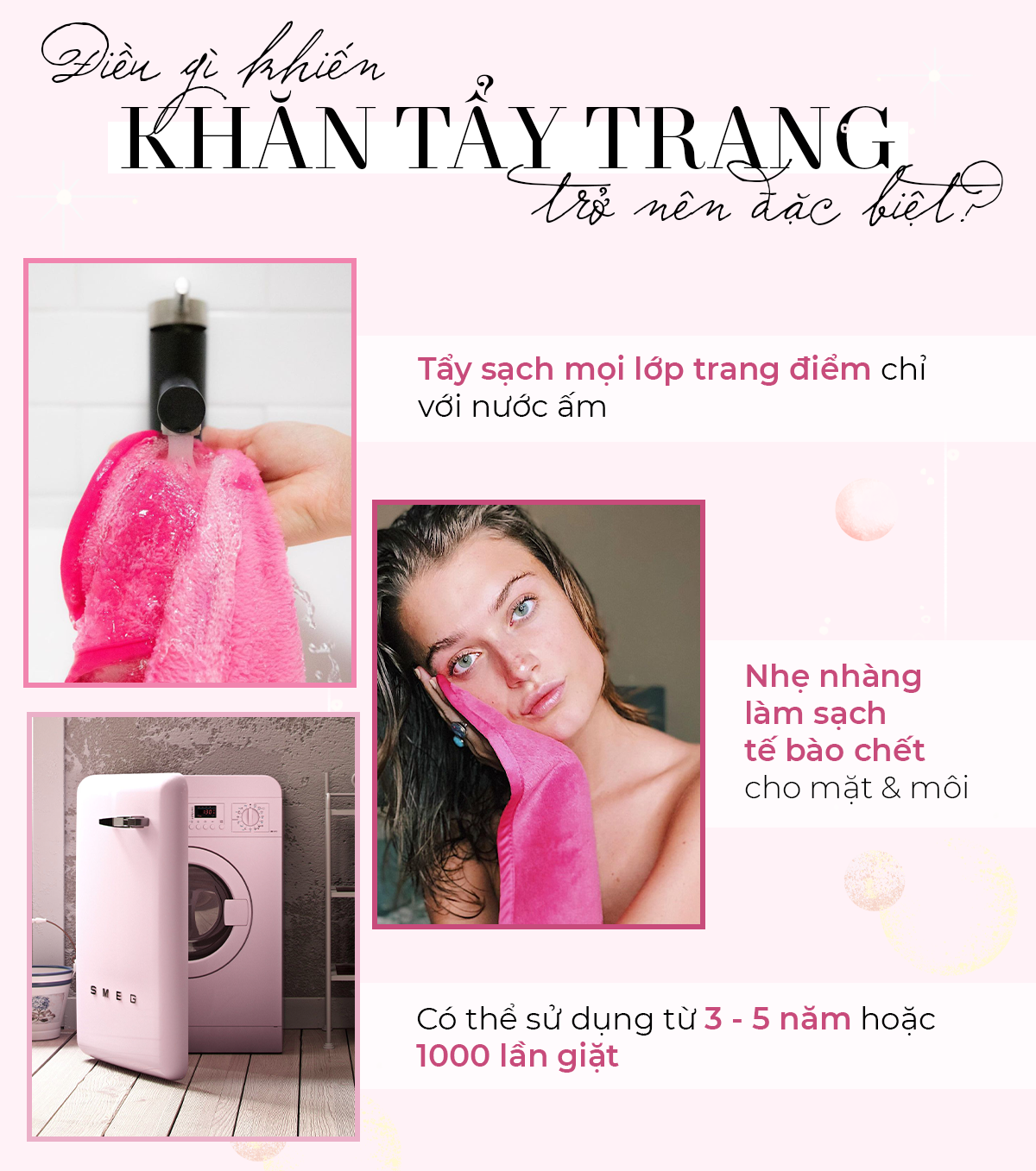 Khăn tẩy trang giúp làm sạch lớp trang điểm hiệu quả chỉ với nước ấm, tiết kiệm chi phí, dễ dàng sử dụng từ 3-5 năm hoặc 1000 lần giặt. Tìm hiểu tại sao khăn tẩy trang lại đặc biệt và có nên dùng khăn tẩy trang trong quy trình làm đẹp.