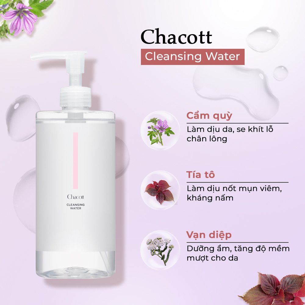 Chacott Cleansing Water, nước tẩy trang dịu nhẹ cho mẹ bầu với thành phần làm dịu da, giảm mụn viêm, phù hợp cho da nhạy cảm. Tham khảo thêm về các sản phẩm tẩy trang an toàn và hiệu quả cho mẹ bầu tại Lixibox Magazine.
