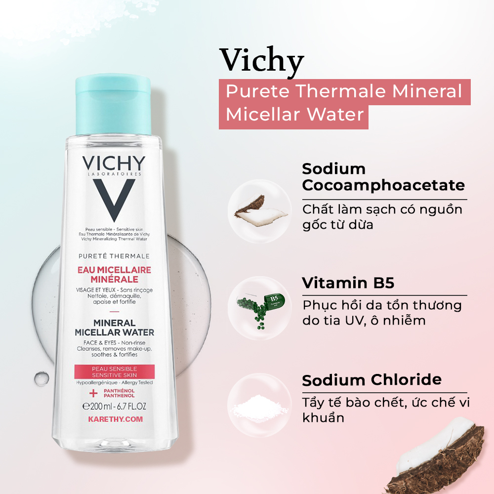 Nước tẩy trang Vichy Purete Thermale Mineral Micellar Water an toàn cho mẹ bầu, giúp làm sạch sâu, dịu nhẹ cho da nhạy cảm và hỗ trợ phục hồi da. Thương hiệu nổi tiếng với công thức lành tính trong sản phẩm tẩy trang.