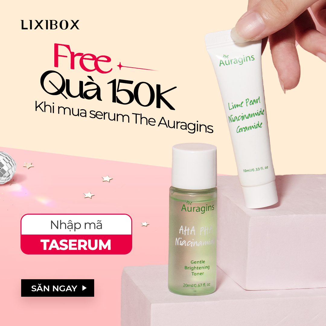 Khuyến mãi quà tặng kèm với giá trị 150K khi mua serum The Auragins, giới thiệu GWP (Gift with Purchase) hấp dẫn từ Lixibox, tìm hiểu cách săn quà tặng mỹ phẩm và ưu đãi mua sắm tại Việt Nam.