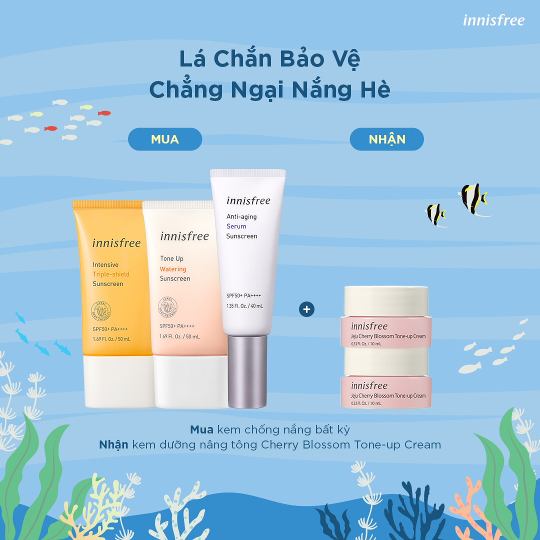 Khám phá chương trình GWP hấp dẫn từ Innisfree: mua kem chống nắng và nhận kem dưỡng Cherry Blossom Tone-up Cream. Chương trình thu hút sự quan tâm của khách hàng tại Việt Nam, liên quan đến các thương hiệu như Kiehl's, Laneige, Clinique, M.A.C và nhiều sản phẩm khác.