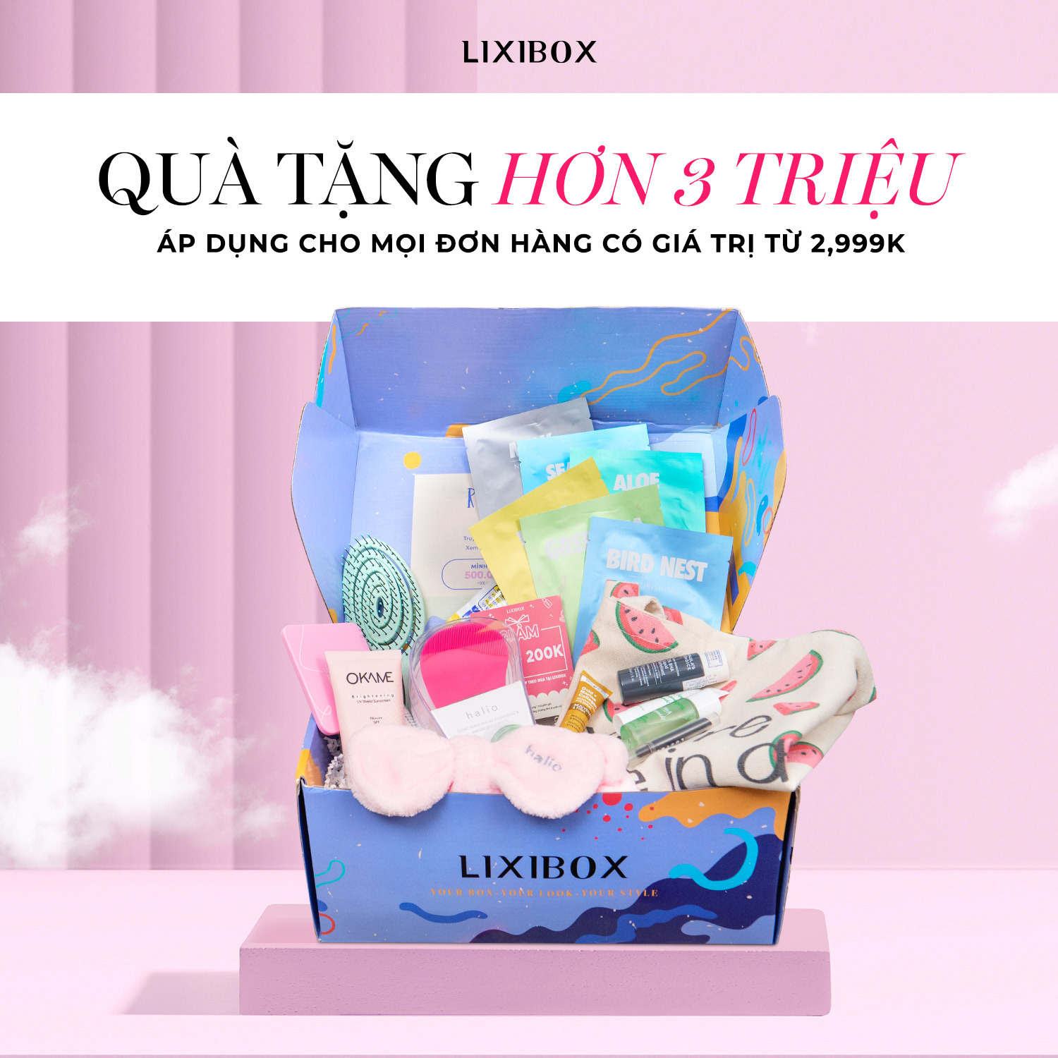 Quà tặng hơn 3 triệu đồng từ Lixibox hấp dẫn cho khách hàng mua sắm với giá trị đơn hàng từ 2,999K. Khám phá GWP từ các thương hiệu nổi tiếng như Kiehl's, Innisfree, Laneige, Clinique, son MAC trong chương trình GWP Lixibox 9.9.