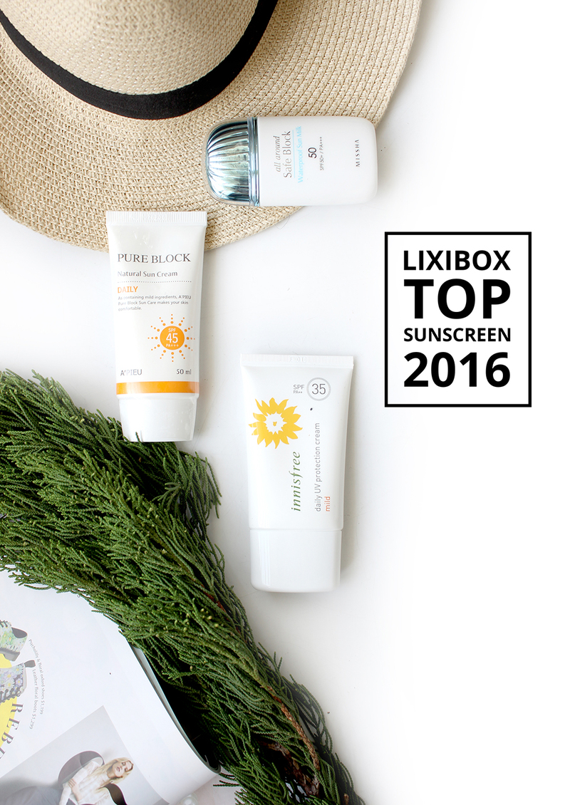 Bài viết "BEST CHOICES 2016 - KEM CHỐNG NẮNG & KEM MẮT THÍCH NHẤT 2016" giới thiệu các sản phẩm kem chống nắng và kem mắt phổ biến nhất 2016 tại Lixibox, với hình ảnh các sản phẩm nổi bật như Pure Block và Innisfree.