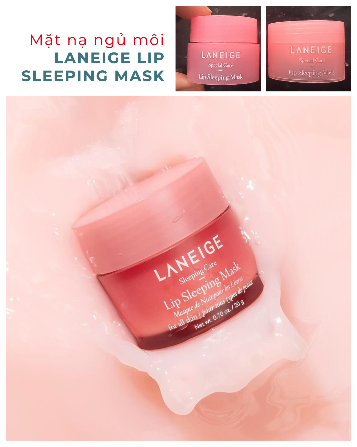 Mặt nạ ngủ môi Laneige Lip Sleeping Mask, sản phẩm nổi bật giúp giữ ẩm cho môi. Lixibox phân phối mỹ phẩm chính hãng với GWP hấp dẫn, đảm bảo chất lượng và hướng dẫn cách phân biệt mỹ phẩm giả.