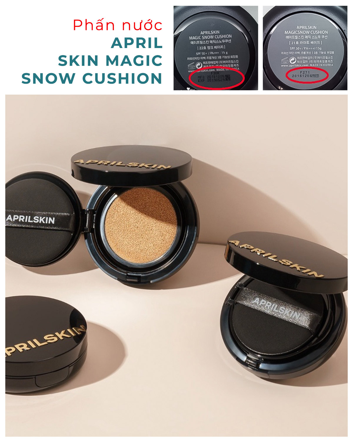 Phấn nước APRILSKIN MAGIC SNOW CUSHION với thiết kế sang trọng, là sản phẩm chính hãng giúp bạn phân biệt sản phẩm thật và giả dễ dàng. Lixibox còn tặng kèm GWP, đảm bảo an toàn khi mua sắm mỹ phẩm!