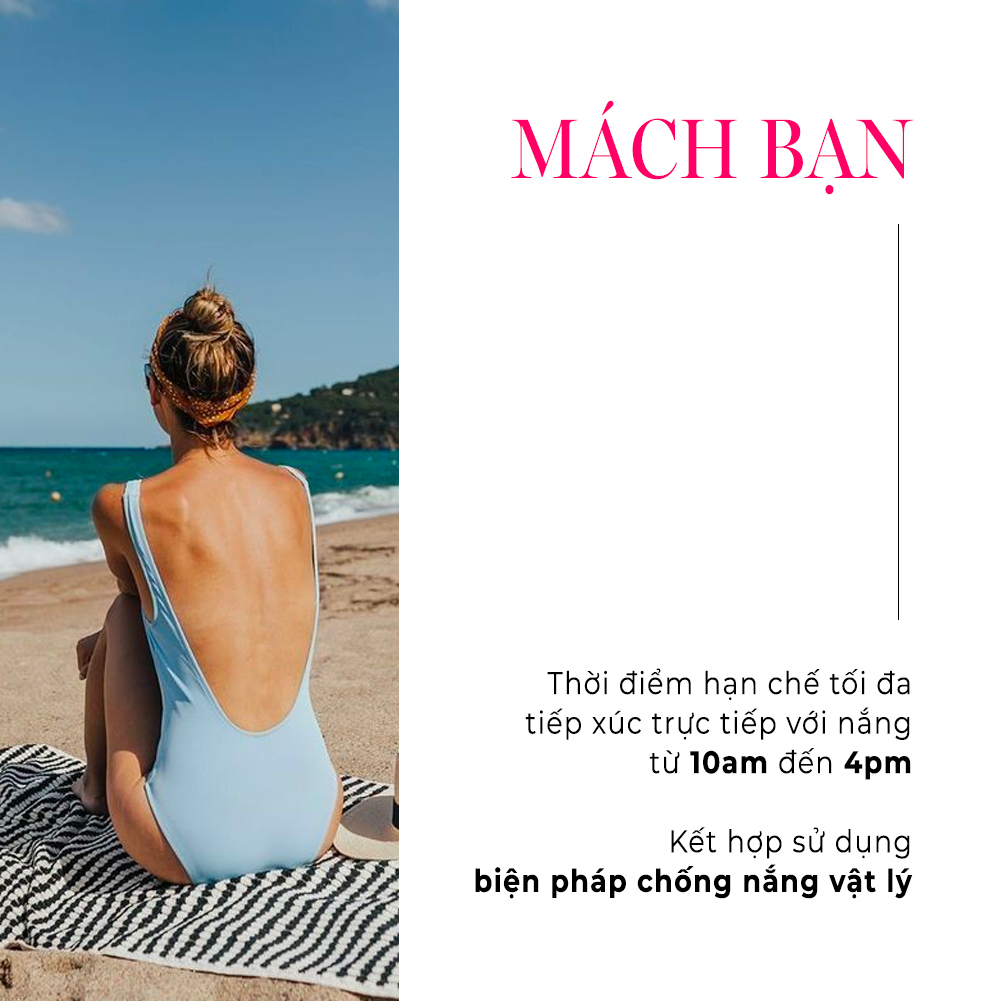 Mách bạn về thời điểm hạn chế tiếp xúc với ánh nắng từ 10am đến 4pm và kết hợp sử dụng biện pháp chống nắng vật lý để bảo vệ làn da khỏi thâm nám. Bài viết chia sẻ mẹo từ chuyên gia da liễu Terry Long.