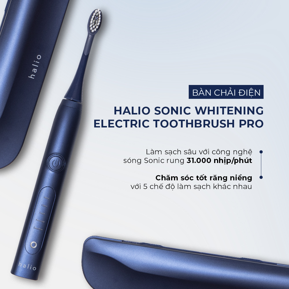 Bàn chải điện Halio Sonic Whitening giúp làm sạch sâu với 31.000 nhịp/phút, chuyên chăm sóc răng niềng hiệu quả. Được thiết kế với 5 chế độ làm sạch khác nhau, đây là chọn lựa hoàn hảo cho sự chăm sóc răng miệng, đặc biệt cho người đang niềng răng.