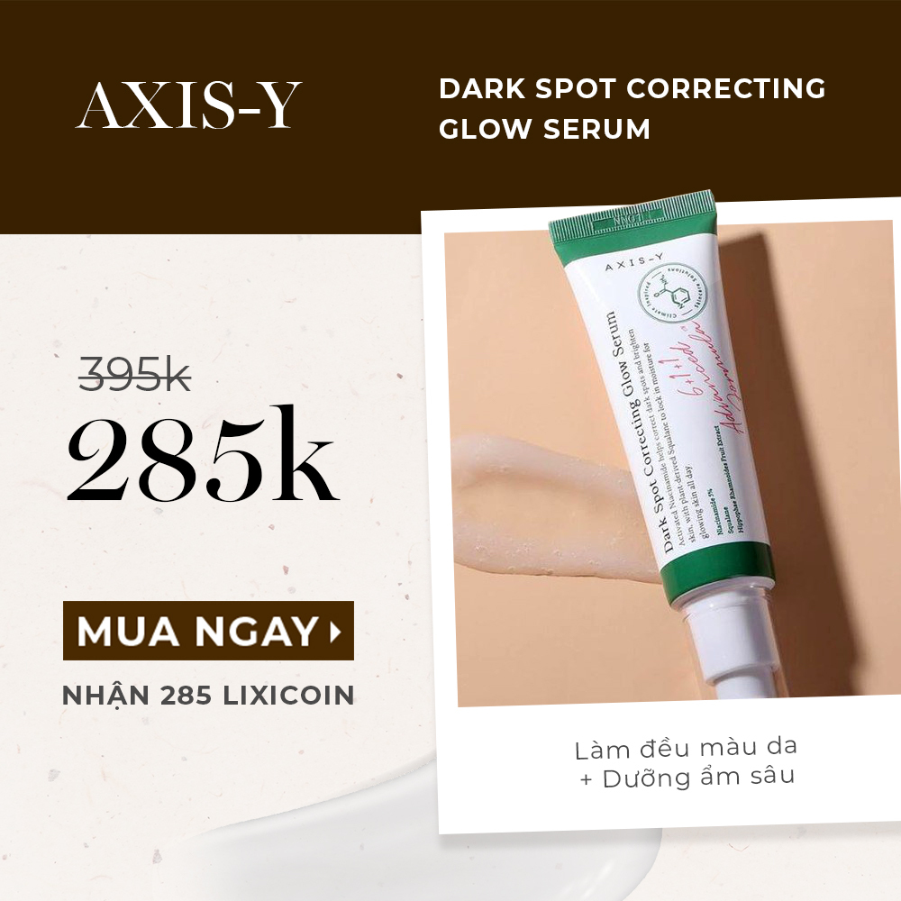 Serum AXIS-Y Dark Spot Correcting Glow với giá khuyến mãi chỉ 285k, giúp làm đều màu da và dưỡng ẩm sâu. Lựa chọn hoàn hảo với Niacinamide cho làn da khỏe mạnh.