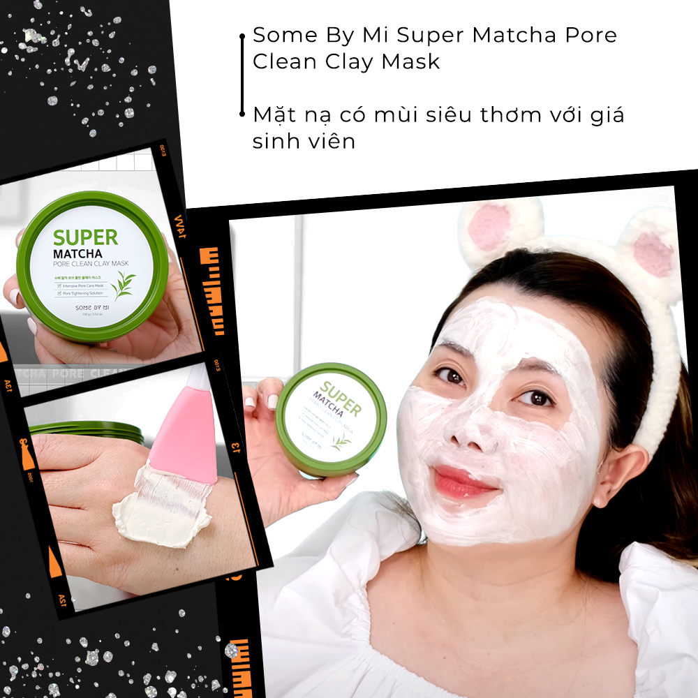 Trinh Meow sử dụng mặt nạ đất sét Some By Mi Super Matcha Pore Clean Clay Mask, thể hiện sự yêu thích trong chăm sóc da. Video review tìm hiểu sản phẩm mỹ phẩm beauty blogger yêu thích giúp làm sạch nhờn, se khít lỗ chân lông.