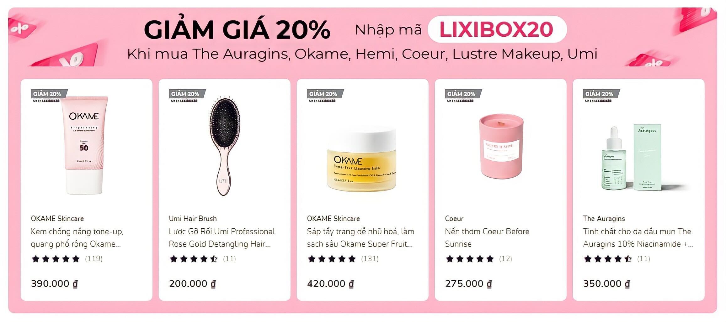 GWP 9.9 từ Lixibox với các deal hấp dẫn như giảm giá 20% cho The Auragins, OKAME và nhiều sản phẩm khác. Tặng quà cho đơn hàng và mã LIXIBOX20 giúp tiết kiệm hiệu quả cho mùa sale Trung Thu.