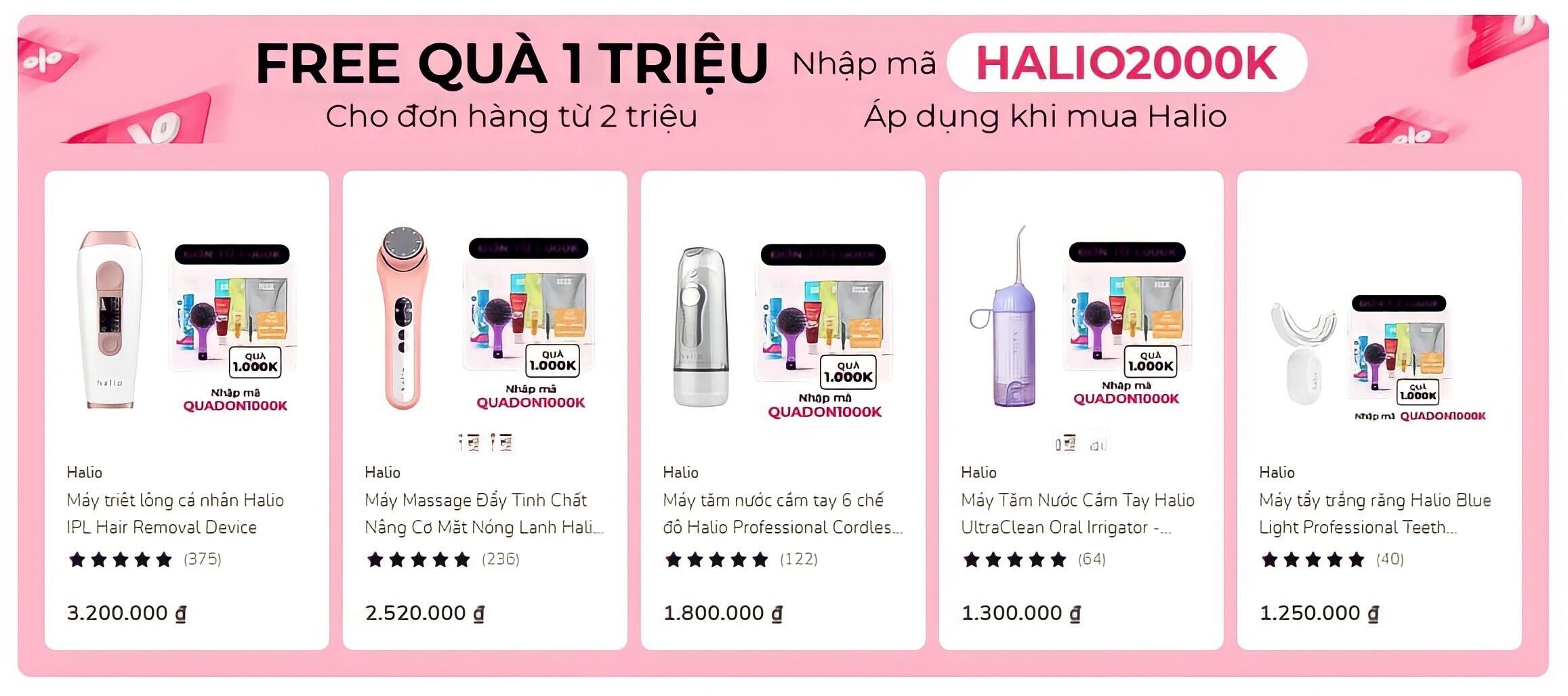 Quà tặng miễn phí trị giá 1 triệu đồng cho đơn hàng từ 2 triệu tại Lixibox với nhiều sản phẩm Halio hấp dẫn như máy triệt lông, máy massage và máy tắm nước cầm tay trong chương trình GWP 9.9.