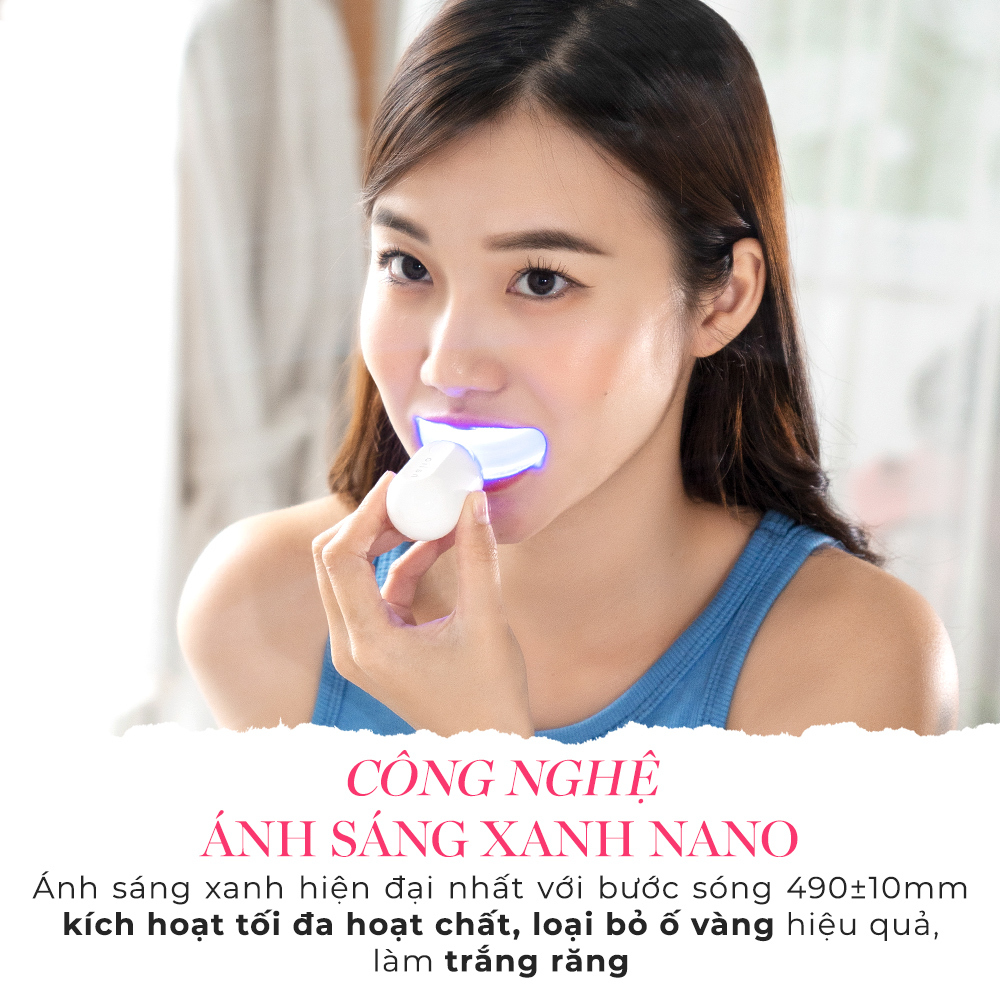 CÔNG NGHỆ ÁNH SÁNG XANH NANO. Ánh sáng xanh hiện đại nhất với bước sóng 490+10mm kích hoạt tối đa hoạt chất, loại bỏ ố vàng hiệu quả, làm trắng răng. Khám phá thương hiệu Halio và bàn chải điện Halio Sonic tại GWP Lixibox.