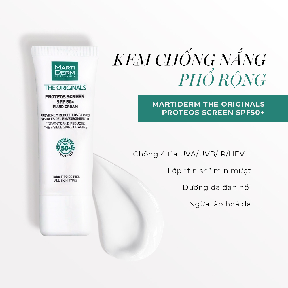 Kem chống nắng Martiderm Proteos Screen SPF50+ với tính năng chống 4 tia UVA/UVB/IR/HEV, giúp bảo vệ làn da khỏi lão hóa, dưỡng da mịn màng, và là lựa chọn hàng đầu từ thương hiệu dược mỹ phẩm nổi tiếng. Khám phá kem chống nắng tốt nhất trong tháng 9 tại Lixibox.