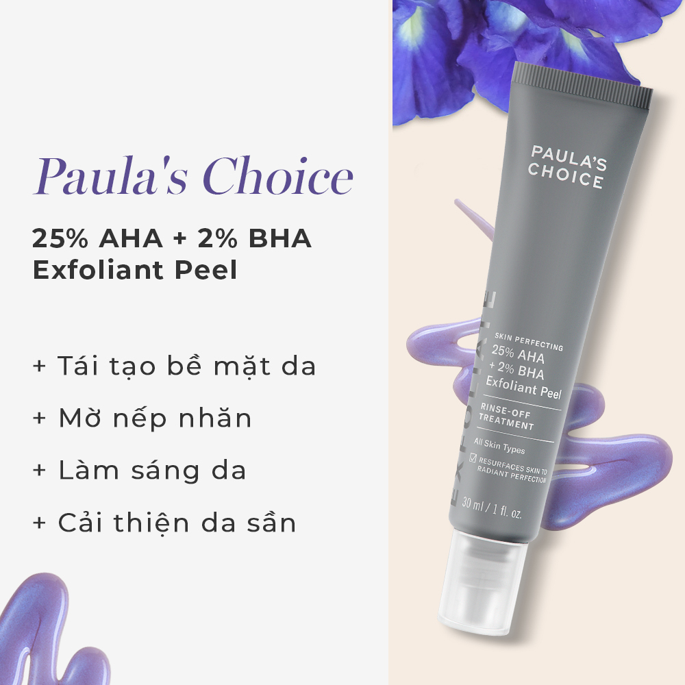 Peel da tại nhà với sản phẩm Paula's Choice 25% AHA + 2% BHA. Tái tạo bề mặt da, mở nếp nhăn, làm sáng da và cải thiện da sần. Một trong những sản phẩm peel da nồng độ nhẹ được yêu thích, hiệu quả cao với giá cả hợp lý.