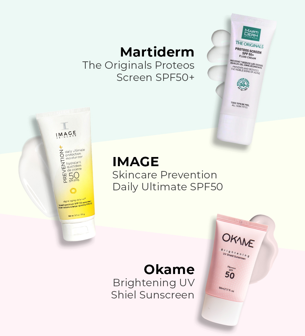 Kem chống nắng Martiderm The Originals Proteos Screen SPF50+, IMAGE Daily Ultimate SPF50 và Okame Brightening UV Shiel Sunscreen. Bài viết hướng dẫn cách nhận biết kem chống nắng hết hạn và tầm quan trọng của việc kiểm tra hạn sử dụng kem chống nắng hàng ngày.
