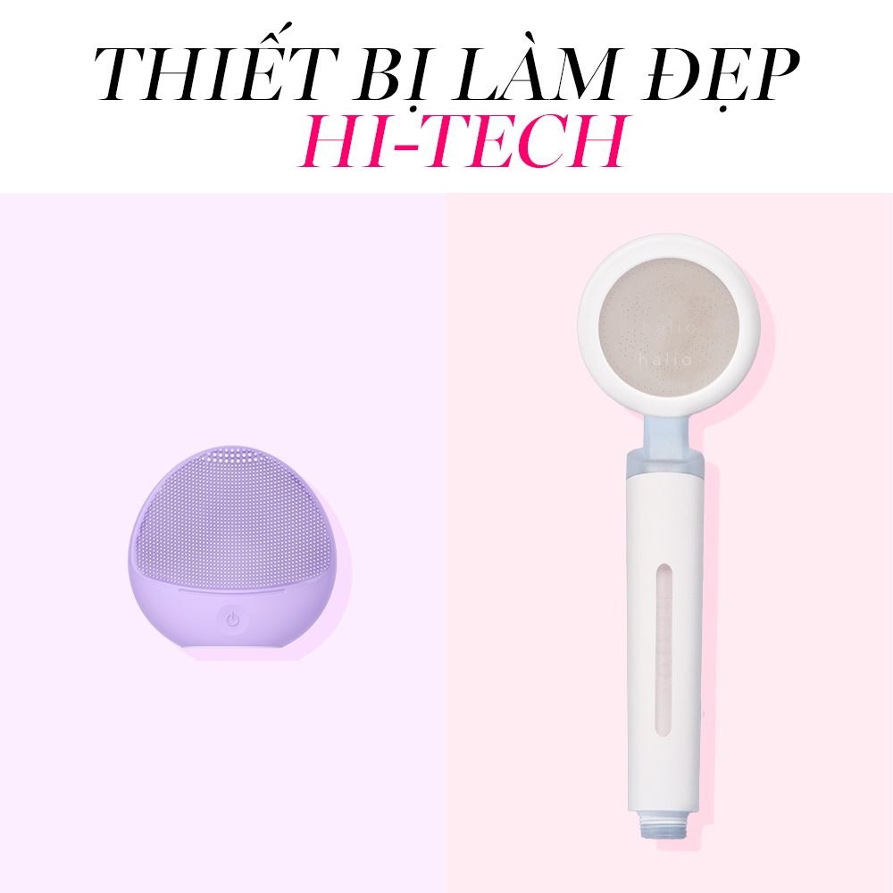 Thiết bị làm đẹp hi-tech bao gồm một loa màu tím và một dụng cụ làm đẹp màu trắng, cùng nhau tạo thành nội dung nổi bật trong bài viết về chương trình GWP 20.10 của Lixibox, với quà tặng trị giá hơn 2 triệu đồng cho khách hàng.