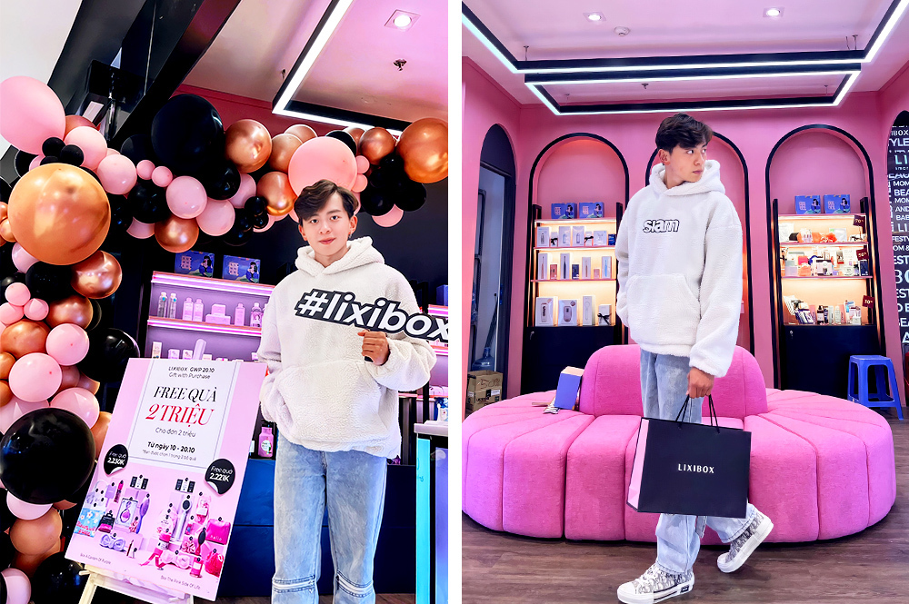 Loạt Hot Face check-in tại cửa hàng Lixibox thứ 11 tại Đà Lạt, nơi vừa khai trương với nhiều ưu đãi hấp dẫn. Hình ảnh người tham gia sự kiện cầm bảng hashtag #lixibox, bên trên là biển báo quảng bá ưu đãi Free quà 2 triệu đồng cho khách hàng. Lixibox tiếp tục mang đến trải nghiệm mua sắm thu hút cho tín đồ làm đẹp.