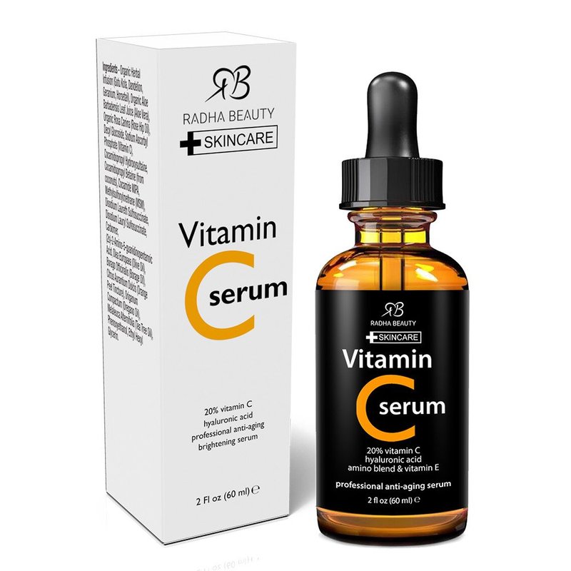Serum Vitamin C Radha Beauty giúp làm sáng da, chống lão hóa với 20% vitamin C, axit hyaluronic và vitamin E, hỗ trợ điều trị thâm hiệu quả cho làn da khỏe mạnh.