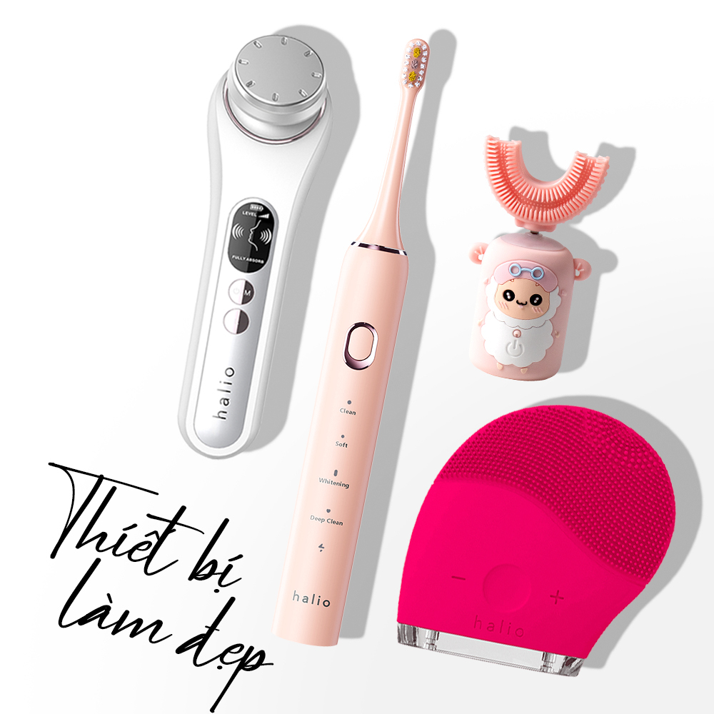 Bộ sưu tập thiết bị làm đẹp Halio, bao gồm bàn chải đánh răng điện, máy massage mặt, và các dụng cụ chăm sóc da khác. Khám phá lý do mua sắm vào Black Friday và những sản phẩm không thể bỏ lỡ!