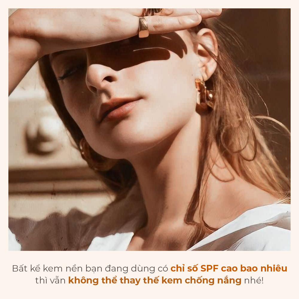 Mẹo dưỡng da: Dù bạn đang dùng kem nền có SPF cao, vẫn không thể thay thế kem chống nắng. Nhấn mạnh tầm quan trọng của việc sử dụng kem chống nắng đúng cách trong quá trình chăm sóc da.