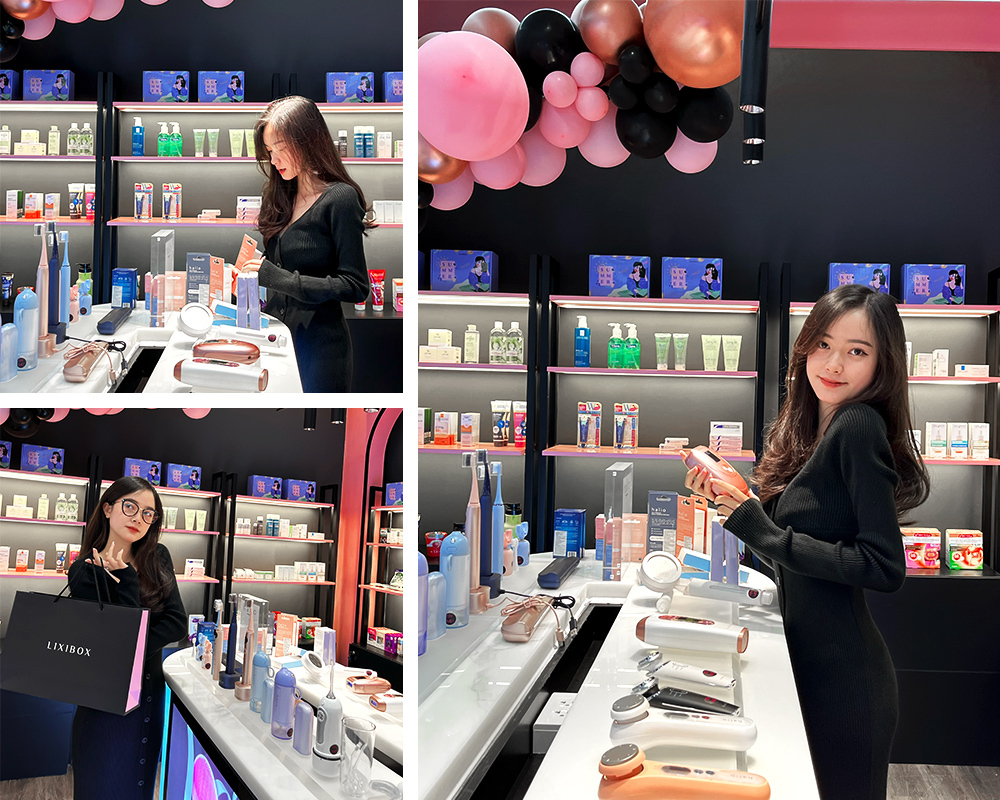 Góc nhìn của cửa hàng Lixibox với các sản phẩm làm đẹp được bày trí bắt mắt. Bài viết đề cập đến chương trình giảm giá Black Friday 2022 với deal độc quyền, bao gồm máy rửa mặt Halio cùng nhiều sản phẩm chất lượng khác mà khách hàng không thể bỏ lỡ.