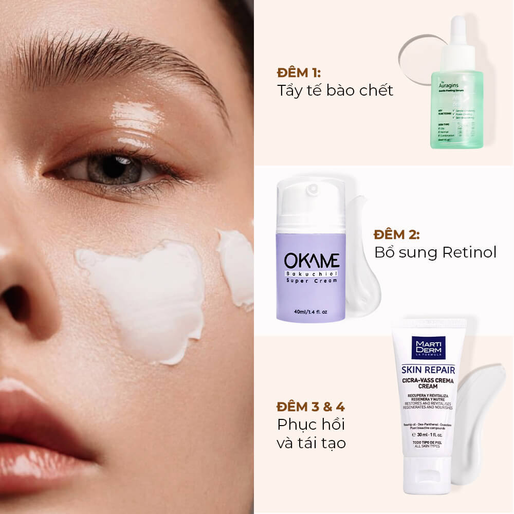 Xu hướng làm đẹp Skin Cycling với các bước dưỡng da: đêm 1 tẩy tế bào chết, đêm 2 bổ sung Retinol, đêm 3 và 4 phục hồi và tái tạo. Khám phá cơn sốt skincare đang thu hút gần 4 tỷ người xem trên TikTok với Lixibox Skincare.