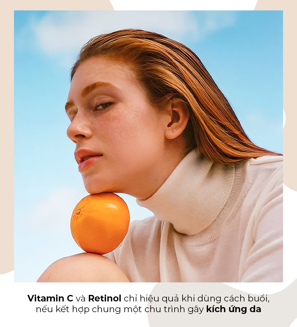 Vitamin C và Retinol chỉ hiệu quả khi dùng cách buổi, nếu kết hợp chung một chu trình gây kích ứng da. Tìm hiểu thêm về sai lầm khi dưỡng da trong bài viết của Lixibox.