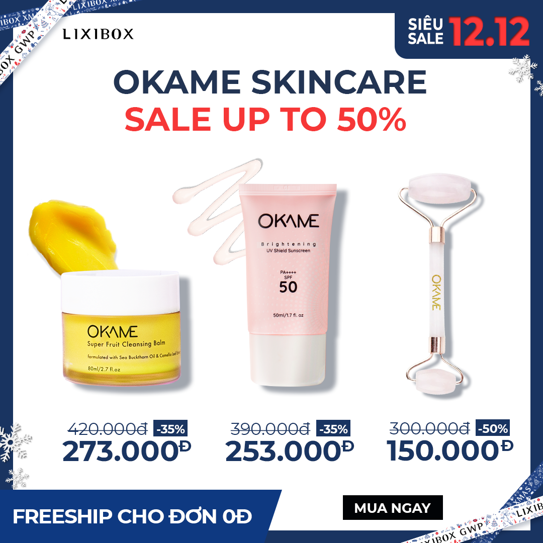 Bài viết "Bão" sale cuối năm 2022 trên Lixibox giới thiệu chương trình giảm giá cực sốc lên đến 60% cho sản phẩm OKAME. Cơ hội săn sale cuối năm và quà GWP trị giá lên đến 2 triệu. Chốt đơn ngay để không bỏ lỡ deal hấp dẫn 12.12!