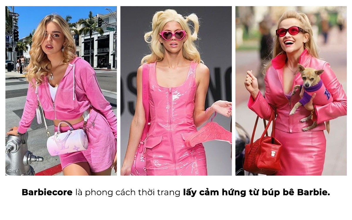 Barbiecore là phong cách thời trang lấy cảm hứng từ búp bê Barbie, thể hiện sự nổi bật và trẻ trung trong thiết kế, phù hợp với các hot trend 2022 và dự đoán bùng nổ trong năm 2023.