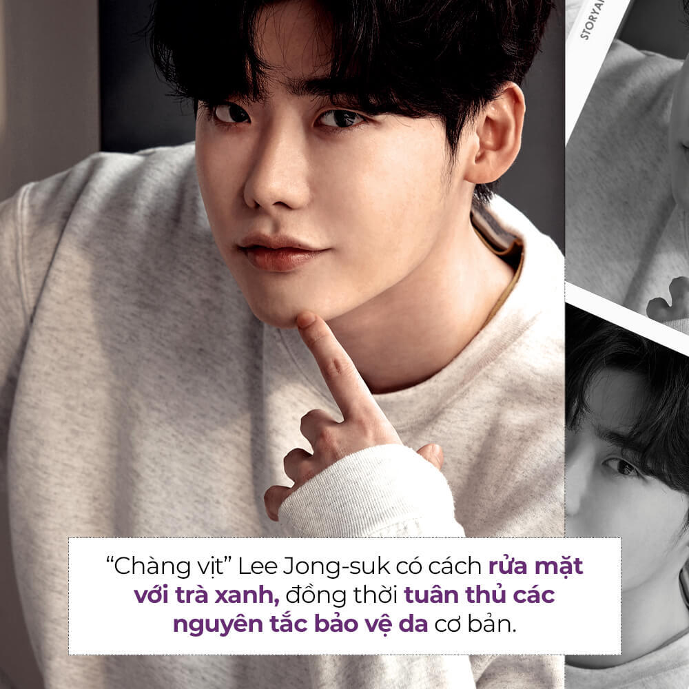 Lee Jong-suk chia sẻ mẹo skincare diễn ra từ việc rửa mặt với trà xanh, đồng thời tuân thủ nguyên tắc bảo vệ da cơ bản, giúp bạn đạt làn da mịn màng như cặp đôi nổi tiếng của Hàn Quốc.
