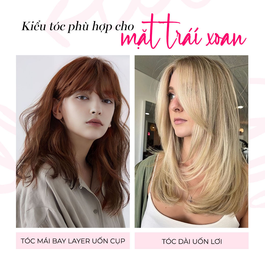 Kiểu tóc phù hợp cho mặt trái xoan bao gồm tóc mái bay layer uốn cúp và tóc dài uốn lõi. Khám phá bí quyết chọn kiểu tóc đẹp phù hợp với gương mặt để tôn vinh vẻ đẹp của bạn cùng Lixibox Haircare.
