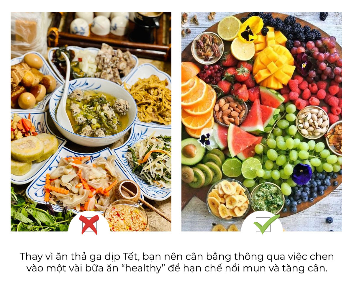 Cẩm nang mùa Tết cho tín đồ làm đẹp với 4 nguyên tắc giúp may mắn cả năm. Hướng dẫn thay đổi thói quen ăn uống trong dịp Tết bằng các món ăn "healthy", tránh rủi ro về sức khỏe.