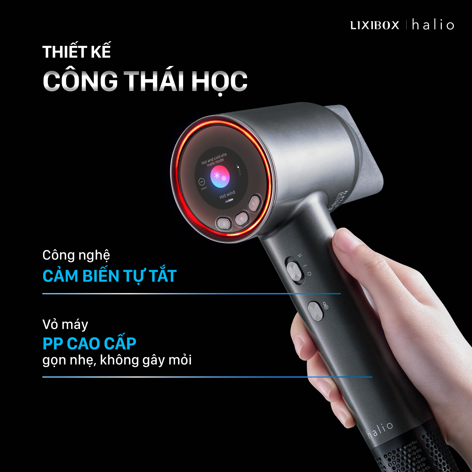 Máy sấy tóc Halio Hypersonic với thiết kế công thái học, công nghệ cảm biến tự tắt, chất liệu PP cao cấp, sấy tóc nhanh gấp 2 lần giúp bảo vệ da đầu, phù hợp cho cả gia đình. Khám phá ưu điểm nổi bật của Halio trong bài viết trên Lixibox.
